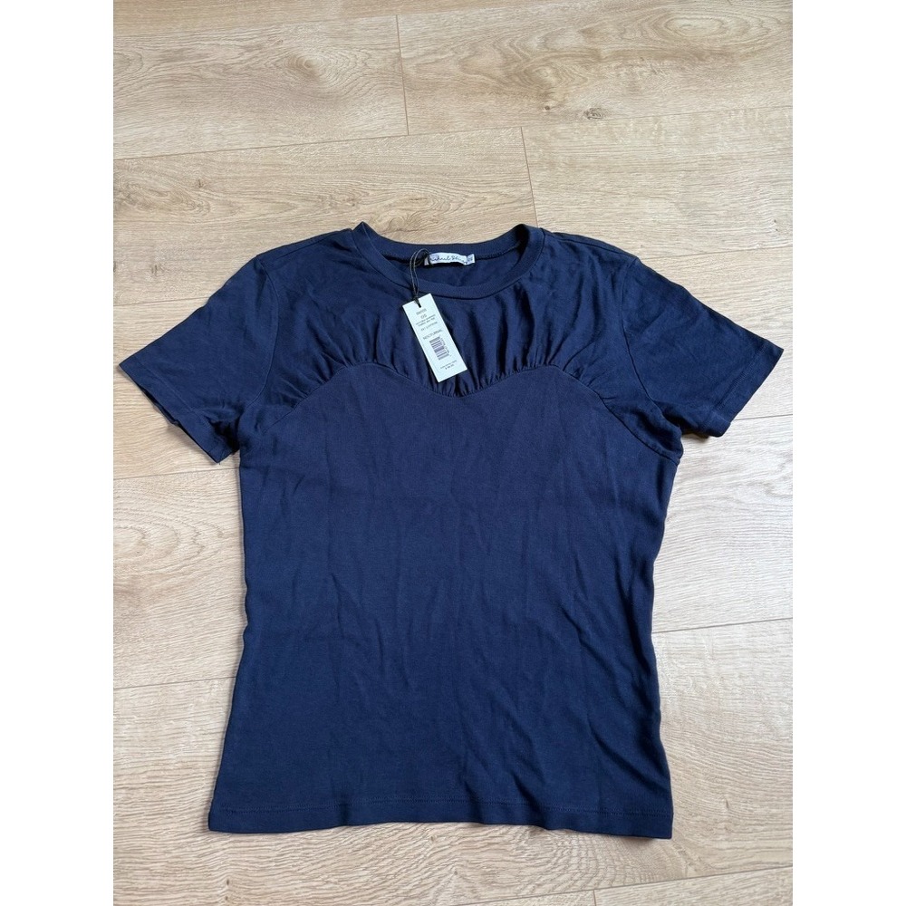 NWT Women Michael Stars VICTORIA SHIRRED FABRIC MIX TEE nocturnal blue sz OS $98